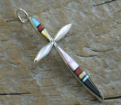 Zuni American Indian Pendant- MOP Turquoise Inlay